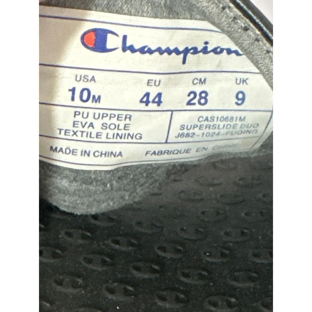 Champion Slides Mens 10M Black White Logo Pool Beach Sandals Slip On